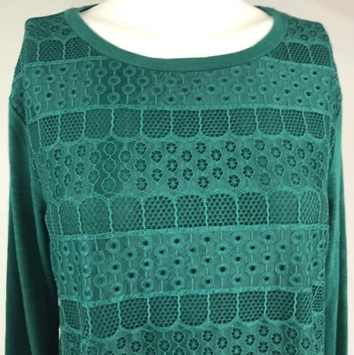 Company Ellen Tracy Mujer Talla Mediana Tejido Top Verde Encaje Frontal Mangas Largas Foto 1 de 4