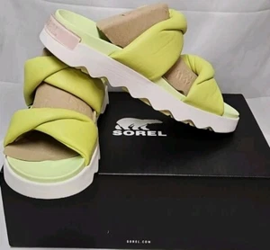 SOREL Viibe Twist Slides Sandals Womens Size 12 Luscious Lime Whitened Pink NIB - Picture 1 of 15