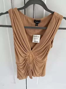 BEBE Women's Shirred Layer Top Tan Light Brown Gold Size XS New With Tags - Picture 1 of 3