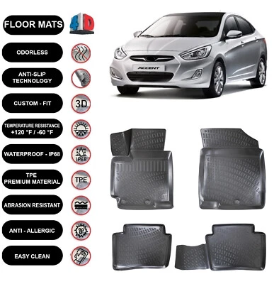 Floor Mats Liner Fits Hyundai Accent Blue (2011-2018) Waterproof 4D Molded 4pcs - Image 1 of 4