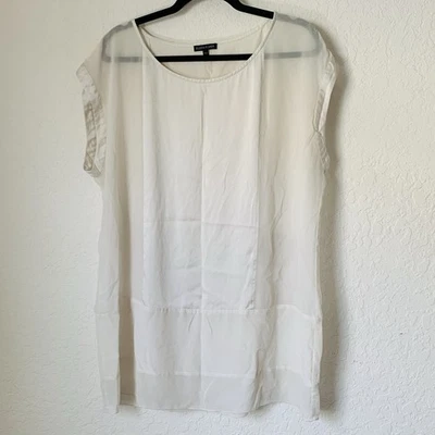 Eileen Fisher Top Women L Ivory Boxy Silk Satiny Lagenlook Chic Feminine Classy - Image 1 of 4