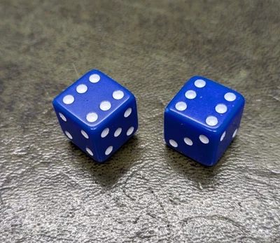 pair of dice dust caps in blue schrader valve (car type) MTB BMX CAR  - Image 1 of 2