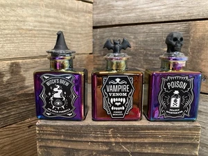 3- Halloween Decoration Potion Bottles Apothecary Spooky Witch Iridescent New - Picture 1 of 4
