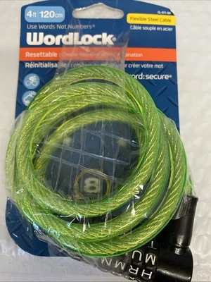 Trava de cabo combinada reajustável WordLock 4 pés x 8 mm, verde neon - Imagem 1 de 4