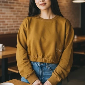 Civil Regime Sudadera Recortada Script Scarlett Gran Tamaño Cuello Redondo Marrón Pequeña - Imagen 1 de 16