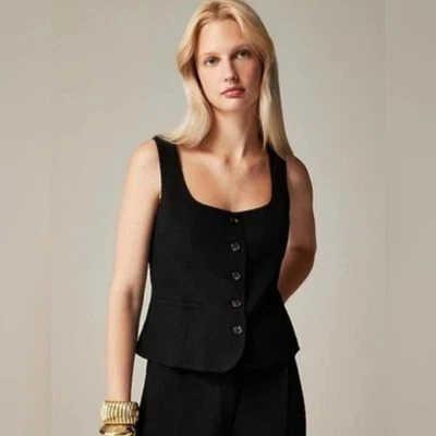 J Crew women’s Scoopneck vest in drapey crepe black Size 00 NWT - Image 1 of 4