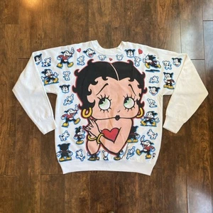 Vintage 90s Betty Boop Bimbo Pudgy Sweatshirt Heart XL Freeze All Over Print USA - Bild 1 von 15