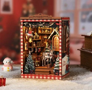 Zum Selbermachen Bücherecke Kit Weihnachten Miniatur Hütte Rentier LED Licht Modell 3D Puzzle - Bild 1 von 7