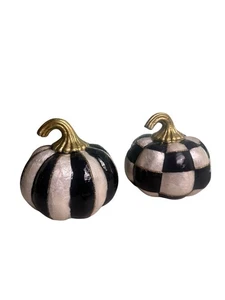 2 Pumpkins Black & White Checks Stripes Thanksgiving Fall Mackenzie Style - Picture 1 of 7