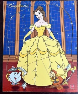 Vintage Mattel Wood Puzzle 9.5 x 11.5 Disney Beauty and the Beast 8 Pieces - Picture 1 of 4
