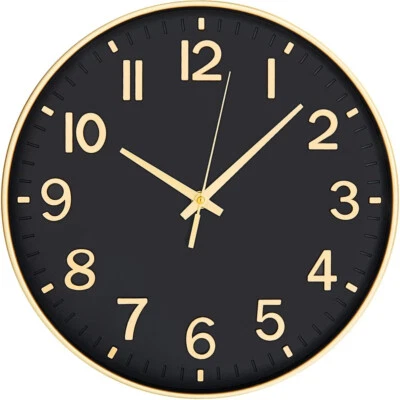 Black Wall Clocks Battery Operated,12 Inch Silent Non Ticking Modern Clock for W - Image 1 of 4
