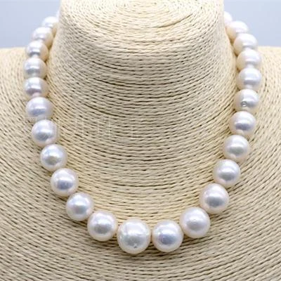 ОГРОМНЫЙ 18 «12-15 ММ НАТУРАЛЬНЫЙ ЮЖНОГО МОРЯ ПОДЛИННЫЙ БЕЛЫЙ ЯДЕРНЫЙ ЖЕМЧУГ ОЖЕРЕЛЬЕ 098AAA - Изображение 1 из 4