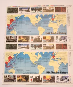 USPS 1992 SCOTT #2838 1944: ROAD TO VICTORY 29C FULL SHEET OF 20 STAMPS W/Sleeve - Bild 1 von 2