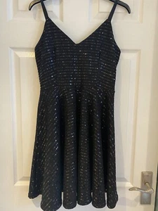 Ladies Short Black Sequinned Skater Dress - size 10 - Picture 1 of 3