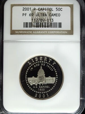 2001 P NGC PF 69 UCAM U.S. Capitol Visitor Center Comm. Clad Half Dollar ☆☆ 013 - Image 1 of 2