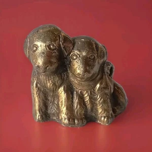 Vtg Brass 2 Puppies Figurine Pen Chain Balloon Paper Weight Small heavy Rare - Picture 1 of 18