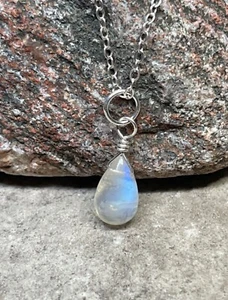 Sterling Silver Rainbow Moonstone Pendant Necklace, June Birthstone - Picture 1 of 9