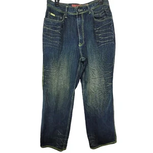 ENYCE Clothing Co. Jeans Men's Size 34 Dark Wash W/ Neon Yellow/Green threading - Picture 1 of 12