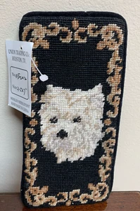 New Vintage Westie West Highland Needlepoint Eyeglass Case Wool Cotton Velvet - Picture 1 of 3