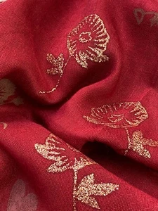 Flower with Pearl Foil Print Scarf Poppy Flower Light Wight Shawl Wrap Pashmina - Picture 1 of 15