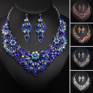 Luxury Crystal Necklace Earring Jewelry Set Bridal Wedding Party Women Accessory - Bild 1 von 27