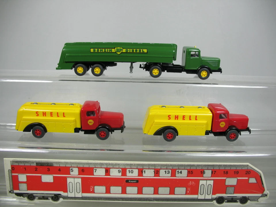 3X H0 1:87 Camion Tankwagen Büssing: Shell+BP, Mint #AF334-0,5 - Immagine 1 di 4