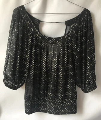 Blusa Guess Negra y Metálica Dorada Transparente Top Sobrepelliz En Forma de V Espalda Abierta XSPEQUEÑA Foto 1 de 4