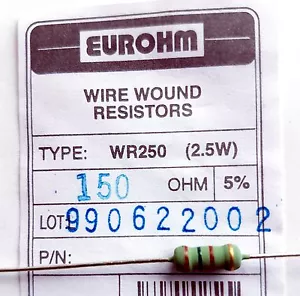 4 pieces, 150R, 150 ohm, 5%, 2.5W, Wirewound WW Resistor –ref:544 - Picture 1 of 2
