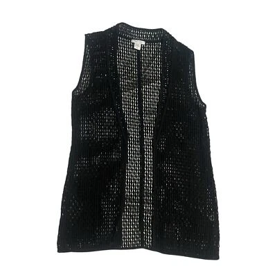 Chaleco Cárdigan Joan Vass Negro Malla Algodón Frente Abierto Sin Mangas Talla Pequeña Midi Foto 1 de 4