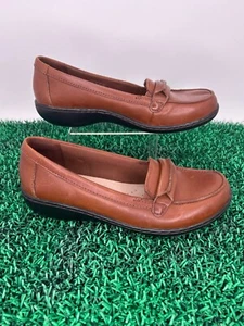 Clarks Shoes Womens 7M Brown Leather Ashland Casual Career Comfort Loafer Flats - Picture 1 of 7