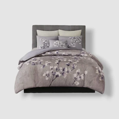 Natori Purple Lilac Sakura Blossom Sateen 3-Pc. Duvet Cover Set, King/Cal King - Image 1 of 4