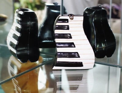 TIMMY WOODS PIANO Keyboard Black White Acacia Wood CLUTCH Purse SHOULDER BAG - Image 1 of 4