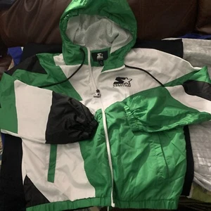 STARTER GlllBLACK LABEL HOODED BOXER Grn/white Satin Jacket Women Sz L/g - Picture 1 of 10
