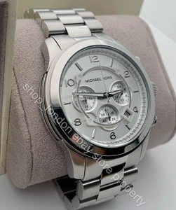 MICHAEL KORS MK8086 Runway Chronograph Silver Tone Men's Wrist Watch USA