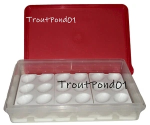 Tupperware Cold Cut Keeper Prep Essentials Rectangle 3 Deviled Egg Trays Red Lid - Picture 1 of 2