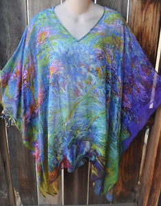 DILEMMA PAINTED IMPRESSIONIST INSPIRED ART TO WEAR LONG PONCHO TUNIC IN SILK! - Picture 1 of 4
