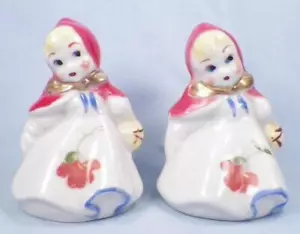 Hull Little Red Riding Hood Salt & Pepper Shakers Red Flower Pottery Vintage - Picture 1 of 11