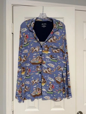 Nick & Nora Women’s Blue Pajama Top Puppy Dog Theme Size L Sleepwear  - Image 1 of 4
