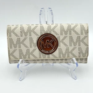 Michael Kors Geldbörse Jet Set Travel LOGO MK Vanilla Saffiano Leder Fold - Bild 1 von 5