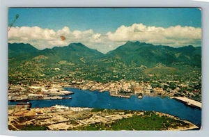 Tarjeta postal cromada de Hawái Honolulu HI panorámica aérea puerto y vista a la montaña   - Imagen 1 de 2
