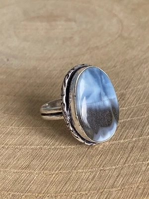 Owyhee Opal Ring Size O Sterling Silver 925 Plated Bohemian Oblong Vintage Style - Image 1 of 4