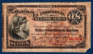 Billete 8 Centésimos Fuertes 1869, La Provincia De Buenos Aires. Argentina - Picture 1 of 2