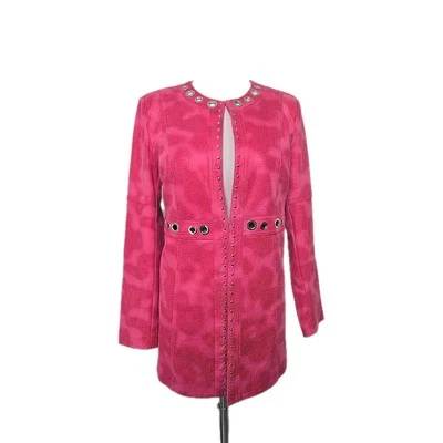 LG Lena Gabrielle Talla Chaqueta de gamuza sintética con ojal con tachuelas rosa 6 Foto 1 de 4