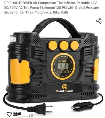 CHANTPOWER Compresor de Aire Inflador de Neumáticos, Portátil 12V DC/120V AC Bomba de Neumáticos Foto 1 de 4