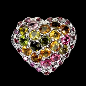 925 Sterling Silver Ring Round Tourmaline Rhodolite Heart Gemstone Jewelry Size  - Picture 1 of 13