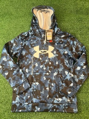 NWT Boys Under Armour Big Logo Blue And Black Loose Fit Hoodie~Youth Medium - Image 1 of 4