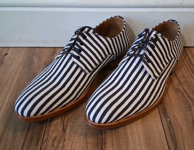 TAFT 鞋 手工制作 西班牙蓝色和白色条纹 男式 8 码 — 第 1/4 张图片