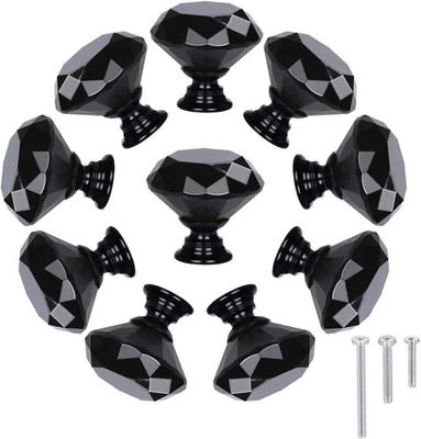 Paquete de 10 perillas de cajón, tiradores de cajón cristal en forma de diamante paquete de 10 30 mm negro Foto 1 de 4