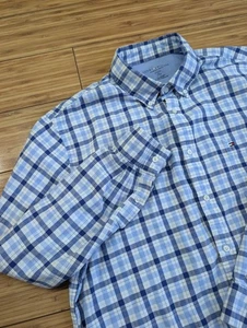 Camisa Tommy Hilfiger Hombre XL Adulto Azul A Cuadros Botones Preppy Calce Ajustado - Imagen 1 de 12