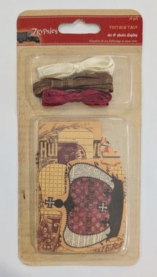 7 etiquetas e fita vintage ciganos para exibição de fotos ATC artesanato em scrapbooking RARO - Imagem 1 de 3